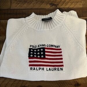 Ralph Lauren White Crewneck Sweater with Flag Design